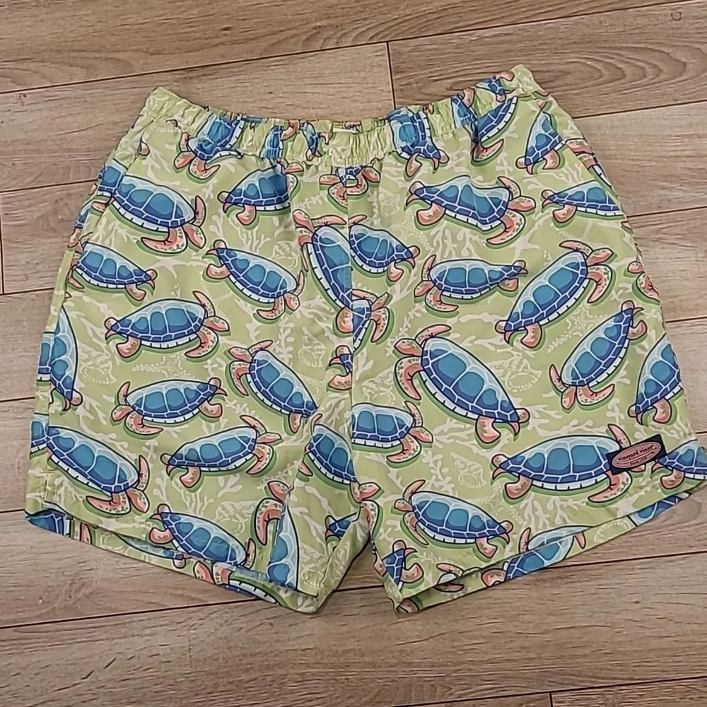 VINEYARD VINES‎ Green Blue Whimsical Turtles Pattern Mens XL Swim Trunks Shorts